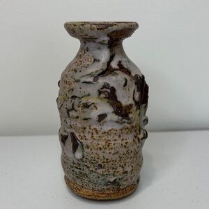 Vintage Artistic pottery Vase Earthy Tones cinctured column vessel vase signed